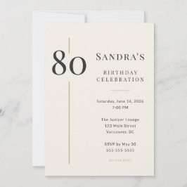 Elegantes 80. Geburtstagsfest in Creme und Gold Einladung