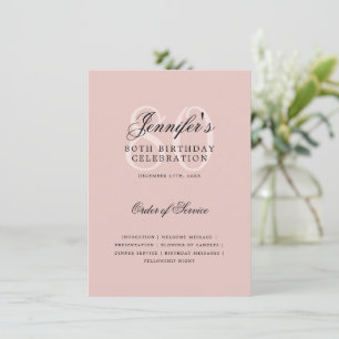Elegantes 80. Geburtstagsmenü Rosa Rosa Einladung