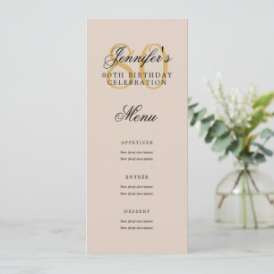 Elegantes 80. Geburtstagsparty Menü Gold Champagne Einladung