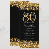 Elegantes 80. Geburtstagsparty-Programm Gold Einladung (Vorne/Hinten)