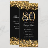 Elegantes 80. Geburtstagsprogramm Gold mit Danke Einladung (Vorne/Hinten)