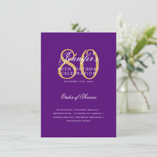 Elegantes 80. Geburtstagsprogramm Gold-Purple-Menü Einladung