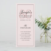 Elegantes 80. Geburtstagsprogramm Menü Rosenrot Einladung (Stehend Vorderseite)