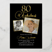 Elegantes 80. Geburtstagsskript Foto Folieneinladung (Vorderseite)