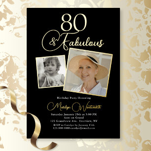 Elegantes 80. Geburtstagsskript Foto Folieneinladung
