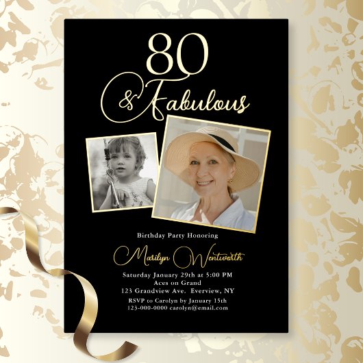 Elegantes 80. Geburtstagsskript Foto Folieneinladung