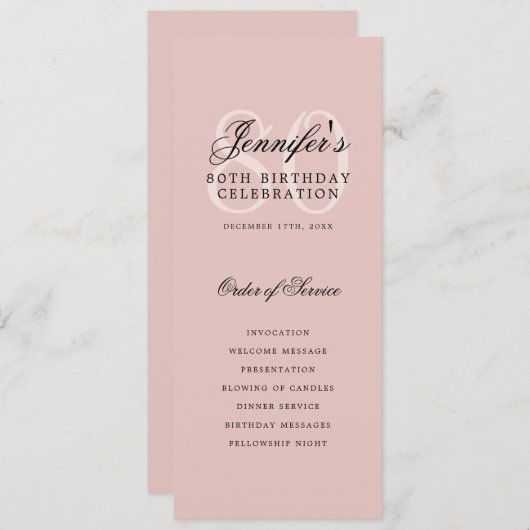 Elegantes 80. Programmmenü+Danke, dass Sie rot gew Einladung (Vorne/Hinten)