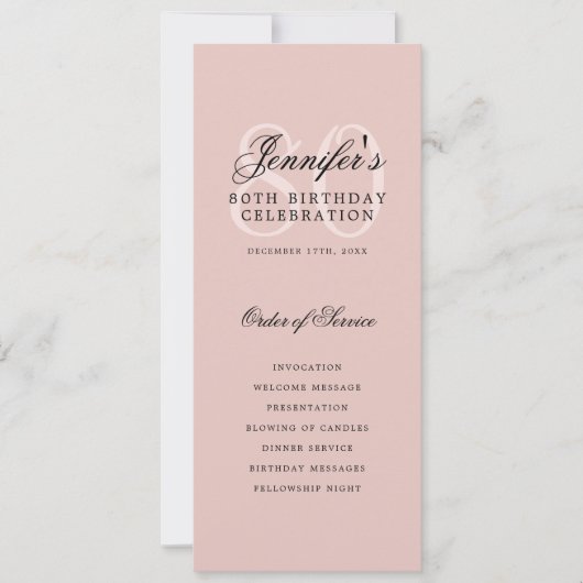 Elegantes 80. Programmmenü+Danke, dass Sie rot gew Einladung (Vorderseite)