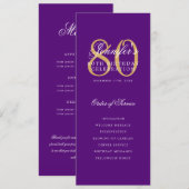 Elegantes 80th Program Gold Lila Menu+Vielen Dank Einladung (Vorne/Hinten)