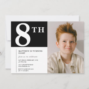 Elegantes 8. Geburtstags-Einladung Black Boy Foto Einladung