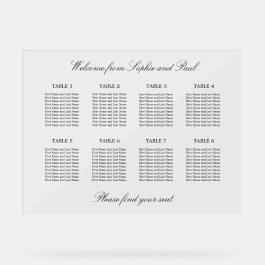 Elegantes 8 Tafelzeichen Akryllisches Zeichen Acrylschild (Vorderseite)