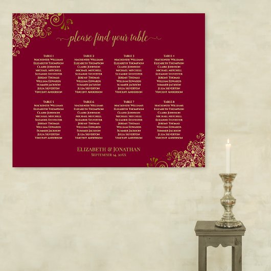 Elegantes 8 Tisch Gold & Burgund Seating Chart Poster