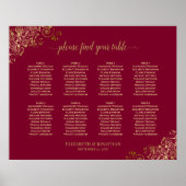 Elegantes 8 Tisch Gold & Burgund Seating Chart Poster (Vorne)