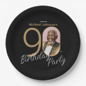 Elegantes 90. Geburtstag Black Gold Custom Foto Pappteller (Vorderseite)