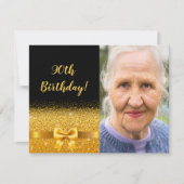 Elegantes 90. Geburtstag Einladung schwarzes Foto (Vorderseite)