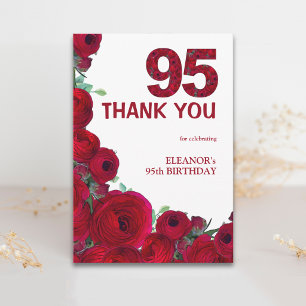 Elegantes 95. Geburtstags-Rot-Blumen-Nummer 95 Jah Dankeskarte