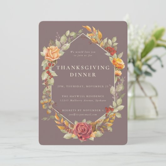 Elegantes Abendessen an der frischen Blumenküste E Einladung (Stehend Vorderseite)