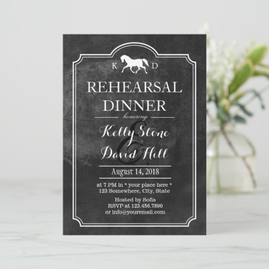 Elegantes Abendessen bei Hochzeiten Probe Einladung (Stehend Vorderseite)