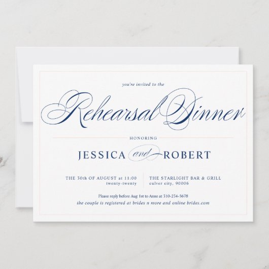 Elegantes Abendessen in Blue Pink Probe Einladung (Vorderseite)