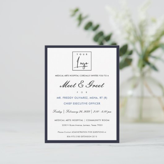 Elegantes Abendessen in der Navy White Your Logo W Postkarte (Stehend Vorderseite)