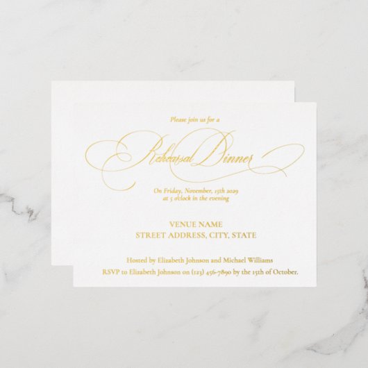 Elegantes Abendessen in zeitgenössischer Probe Folie Einladungspostkarte (Vorderseite/Rückseite)
