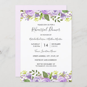 Elegantes Abendessen mit Lila floraler Probe Einladung