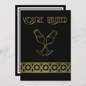 Elegantes Abendessen Party Schwarzes Meer Einladung (Vorne/Hinten)