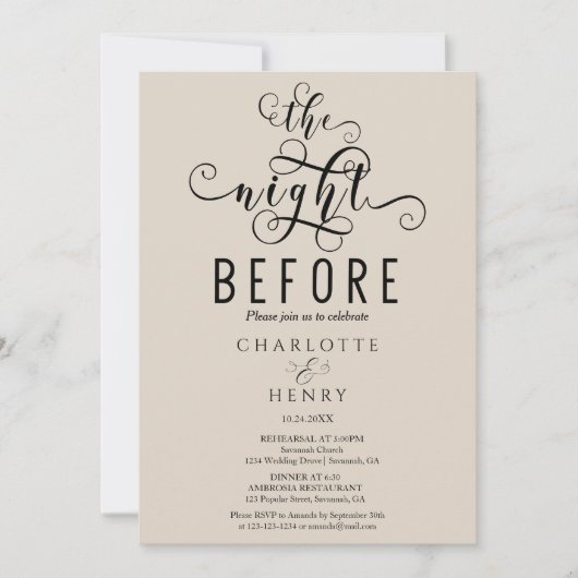 Elegantes Abendessen vor der Probe Einladung (Vorderseite)
