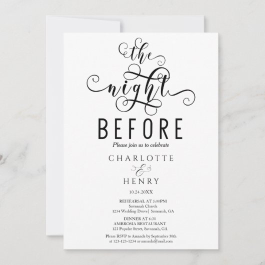 Elegantes Abendessen vor der Probe Einladung (Vorderseite)