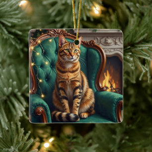 Elegantes Abessinier-Katz-Porträt für die Festtage Keramikornament