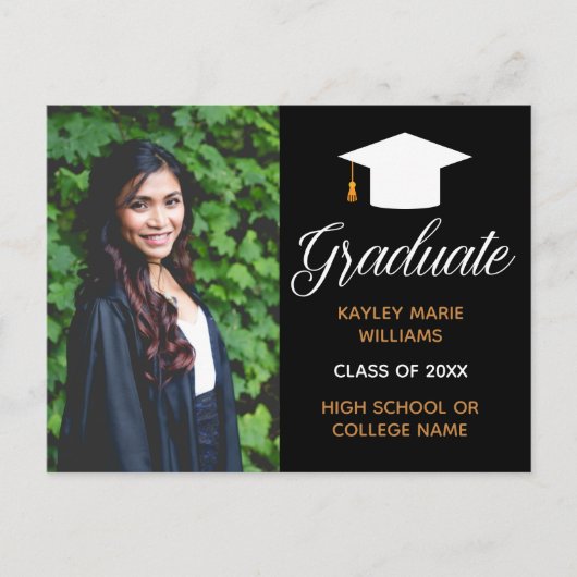 Elegantes Abschluss Foto Black Gold 2022 Graduate Postkarte (Vorderseite)