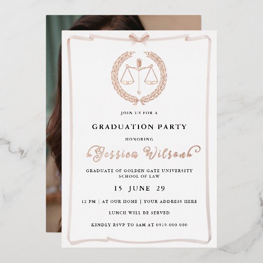 Elegantes Abschluss Foto der Jurastube Folieneinladung (Vorderseite/Rückseite)