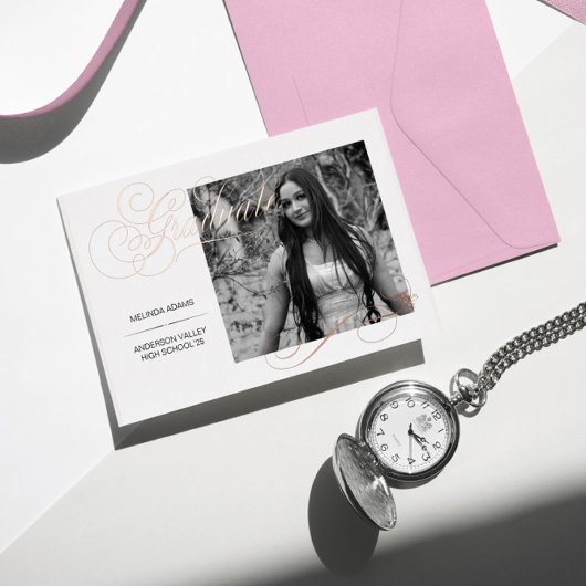 Elegantes Abschluss Foto Schwarzweiß Folieneinladung