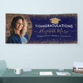 Elegantes Abschluss Navy Blue Gold Glitzer Foto Banner (Messe)