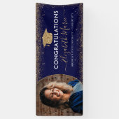 Elegantes Abschluss Navy Blue Gold Glitzer Foto Banner (Vertikal)
