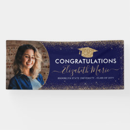 Elegantes Abschluss Navy Blue Gold Glitzer Foto Banner