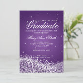 Elegantes Abschluss-Party-funkelnde Welle lila Einladung (Stehend Vorderseite)
