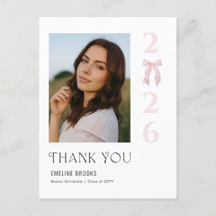 Elegantes Abschlussfoto Rosa Schleife Danke zum Ab Postkarte