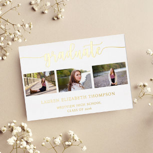 Elegantes Absolventen-Skript 3 Foto Gold Folieneinladung