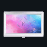 Elegantes Abstrakt Galaxy Geometrisches Monogramm Visitenkarten Dose<br><div class="desc">Elegante lila blaue Galaxie mit einem Rahmen aus Diamantform für Ihren Anfang.</div>
