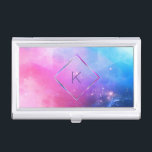 Elegantes Abstrakt Galaxy Geometrisches Monogramm Visitenkarten Dose<br><div class="desc">Elegante lila blaue Galaxie mit einem Rahmen aus Diamantform für Ihren Anfang.</div>