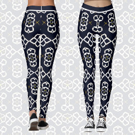 Elegantes Abstrakt geometrisches Muster in Navy Bl Leggings