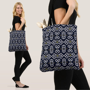Elegantes Abstrakt geometrisches Muster in Navy Bl Tasche