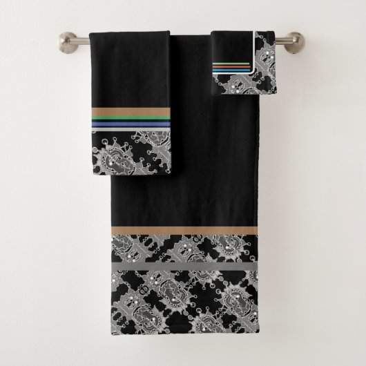 Elegantes Abstrakt geometrisches Muster Schwarz Badhandtuch Set (Insitu)