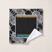 Elegantes Abstrakt geometrisches Muster Schwarz Badhandtuch Set (Waschlappen)
