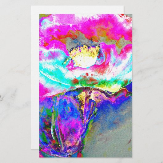 Elegantes abstrakt rosa aquamarines Blumengemälde Briefpapier (Vorne/Hinten)