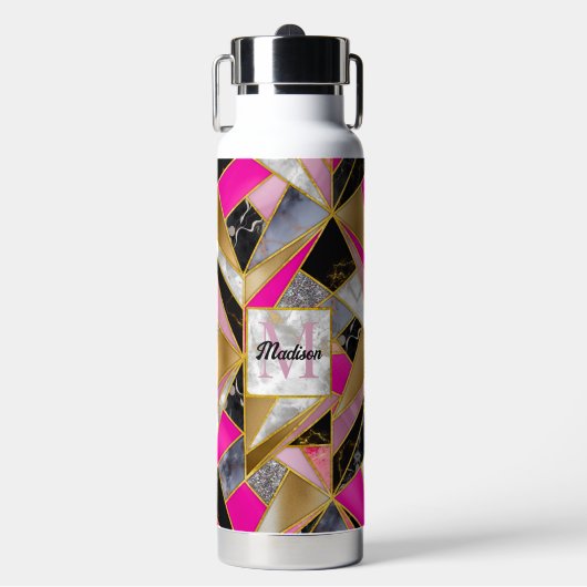 Elegantes abstrakt rosa, geometrisch trinkflasche (Vorderseite)