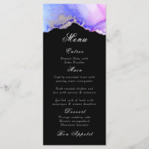 Elegantes Abstraktes Amethyst Black Wedding Menu