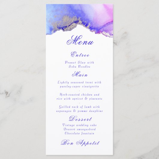 Elegantes Abstraktes Amethyst White Wedding Menu Menükarte (Vorderseite)
