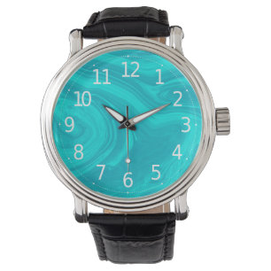 Elegantes Abstraktes Aquamarines Marmorwerk  Armbanduhr